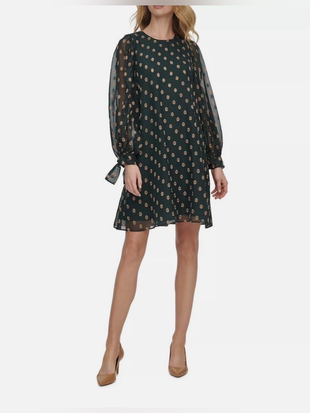 Nwt Calvin Klein Green chiffon tie cuff dress size 4P.